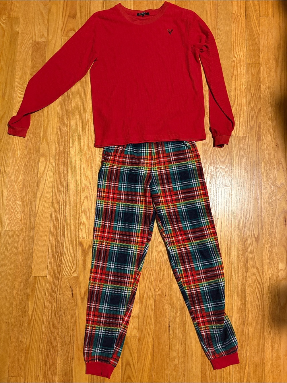 George Red Top with Festive Plaid Pajama Set